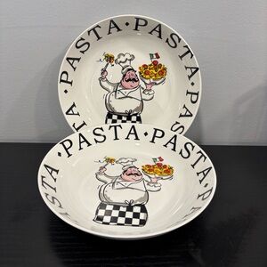 Chef-Themed Pasta Bowl Set of 2- White and Black 8 inch cereal bowls dinner